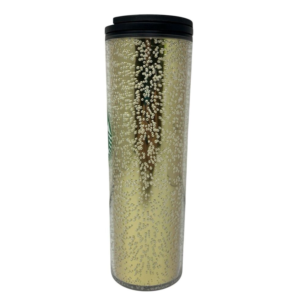 Starbucks Tumbler Gold Black 16oz Bubble Travel Mug Coffee Cup Gifts Reusable - Picture 3 of 10